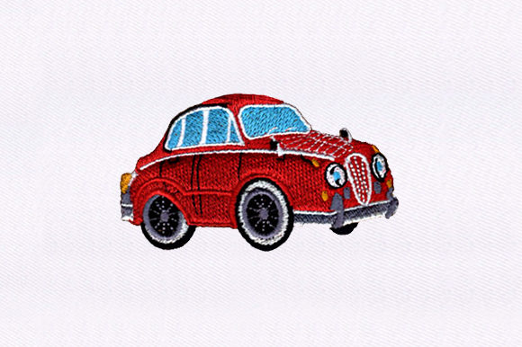 Quaint Red Car Design Review for Seasonal Embroidery