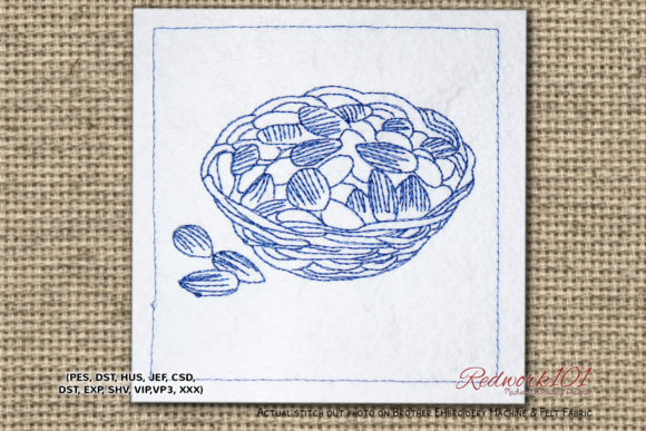 Raw Almond in Wooden Container Embroidery