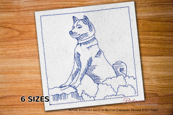 Shiba Inu Dog Redwork for Seasonal Embroidery